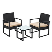 Set di mobili da giardino per esterno 3 pezzi superficie intrecciata in PE per bistrot terrazza giardino balcone montaggio semplice 2 sedie e 1 tavolo nero e beige 12_0001693