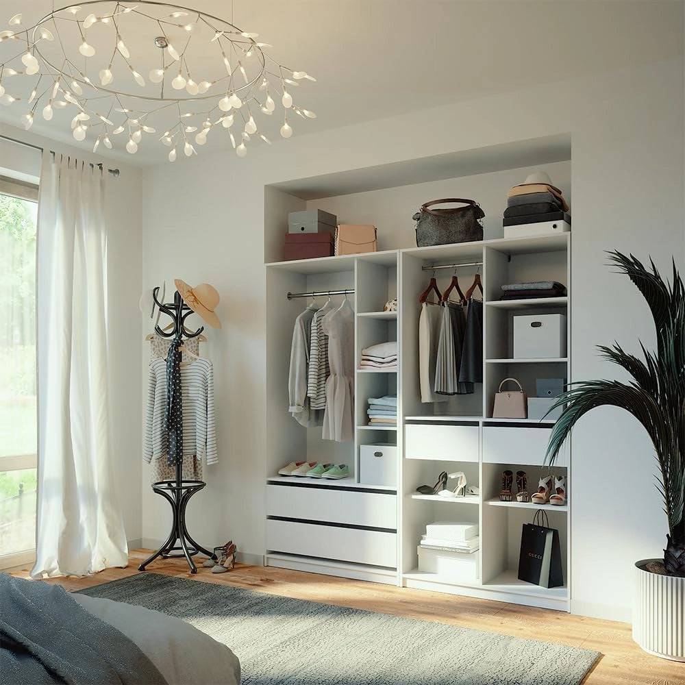 Armadio Elmo, Bianco, 200 x 200 cm Set di 2, per una conservazione flessibile di diversi capi di abbigliamento