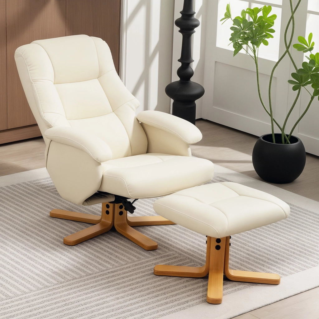 Poltrona relax reclinabile girevole 360¡ã con poggiapiedi ¨C zephmum ¨C crema 120 kg