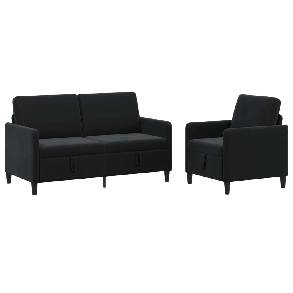 Set di Divani con Storage 2 pz Nero Poliestere 3429196