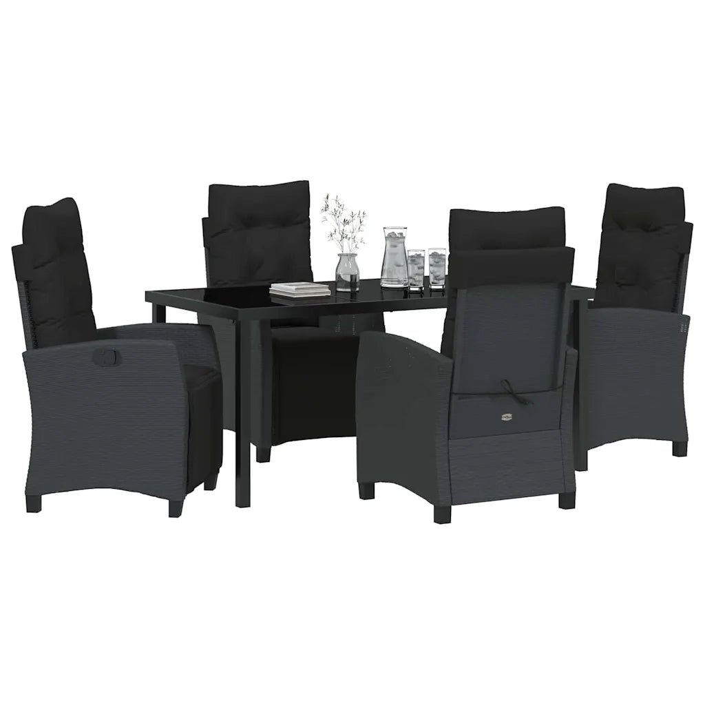Set da Pranzo per Giardino con cuscino 5 pcs Nero polyrattan 3380424