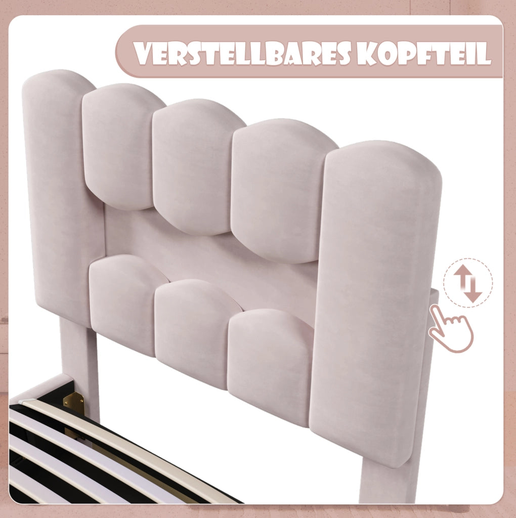 Letto imbottito 90 x 200 cm con contenitore, luci LED e testiera regolabile