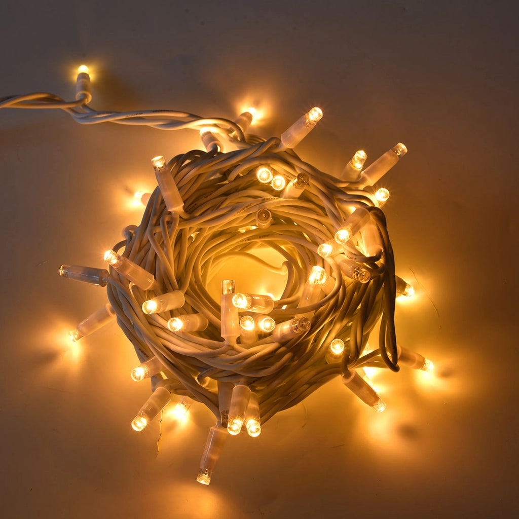 CATENA LUMINOSA PROFESSIONALE 100 MAXI-LED F8 CAVO BIANCO LUCE CALDA FISSA E INTERMITTENTE - 10 METRI PROLUNGABILE ILLUMINAZIONE DECORATIVA DA ESTERNO
