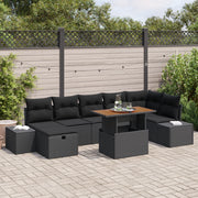 Set Da Pranzo Giardino 8 Pezzi Con Cuscini Nero Polyrattan Acacia