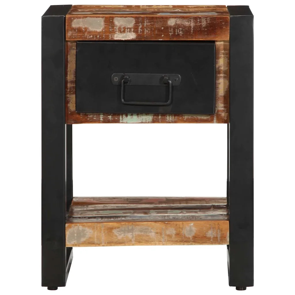 Comodino | Armadio da Notte | Mobiletto da notte Multicolore 35x34x45 cm in Legno Massello Recupero