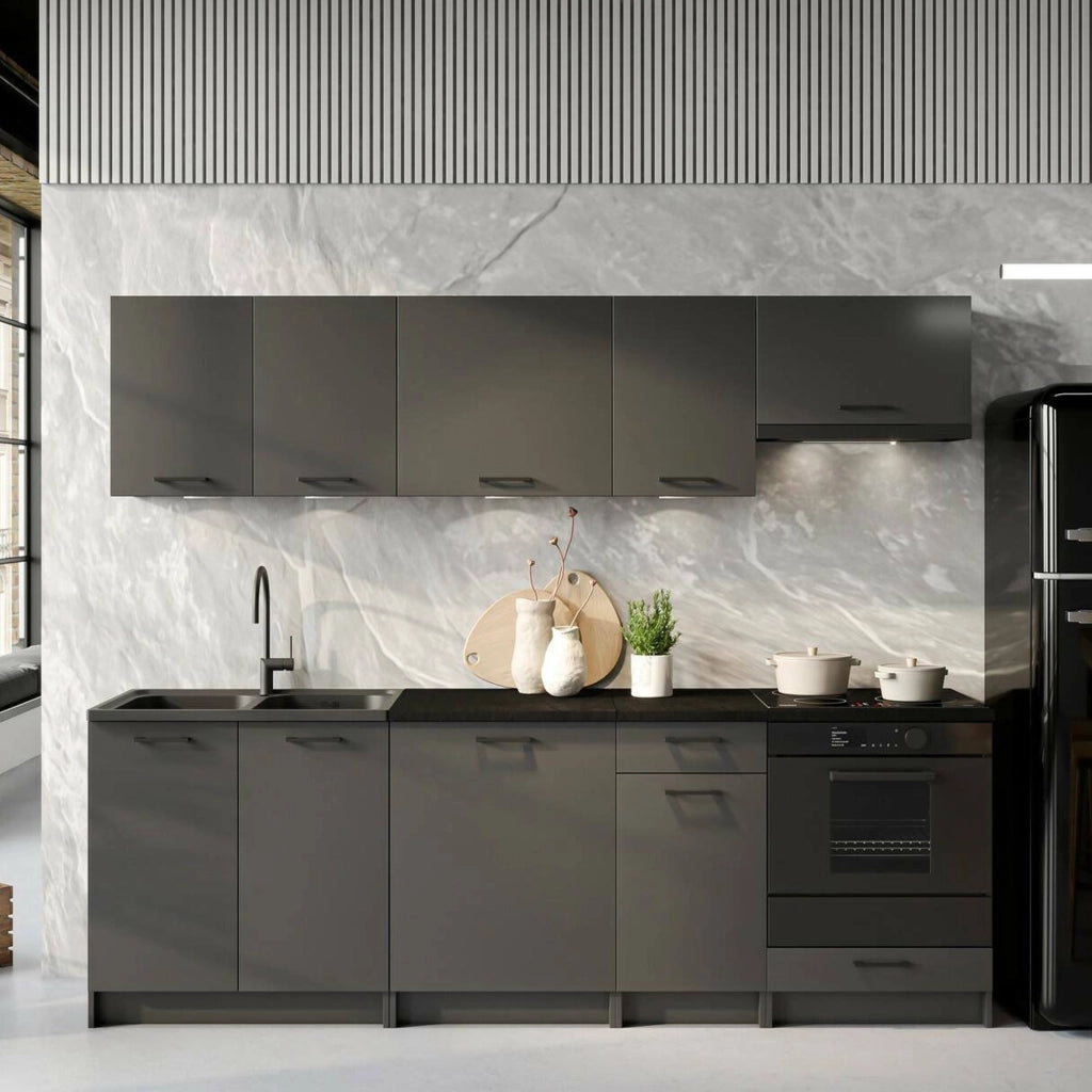 Cucinino Elettrodomestici non inclusi, Miogli, Cucina Modulabile, Nero Antracite