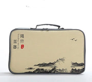 Servizio da tè portatile per viaggi, teapot artigianale Kungfu, teapot, tazze da tè, tavola da tè in bambù con valigetta portatile, nero