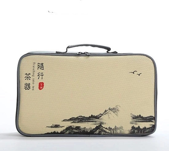 Servizio da tè portatile per viaggi, teapot artigianale Kungfu, teapot, tazze da tè, tavola da tè in bambù con valigetta portatile, nero