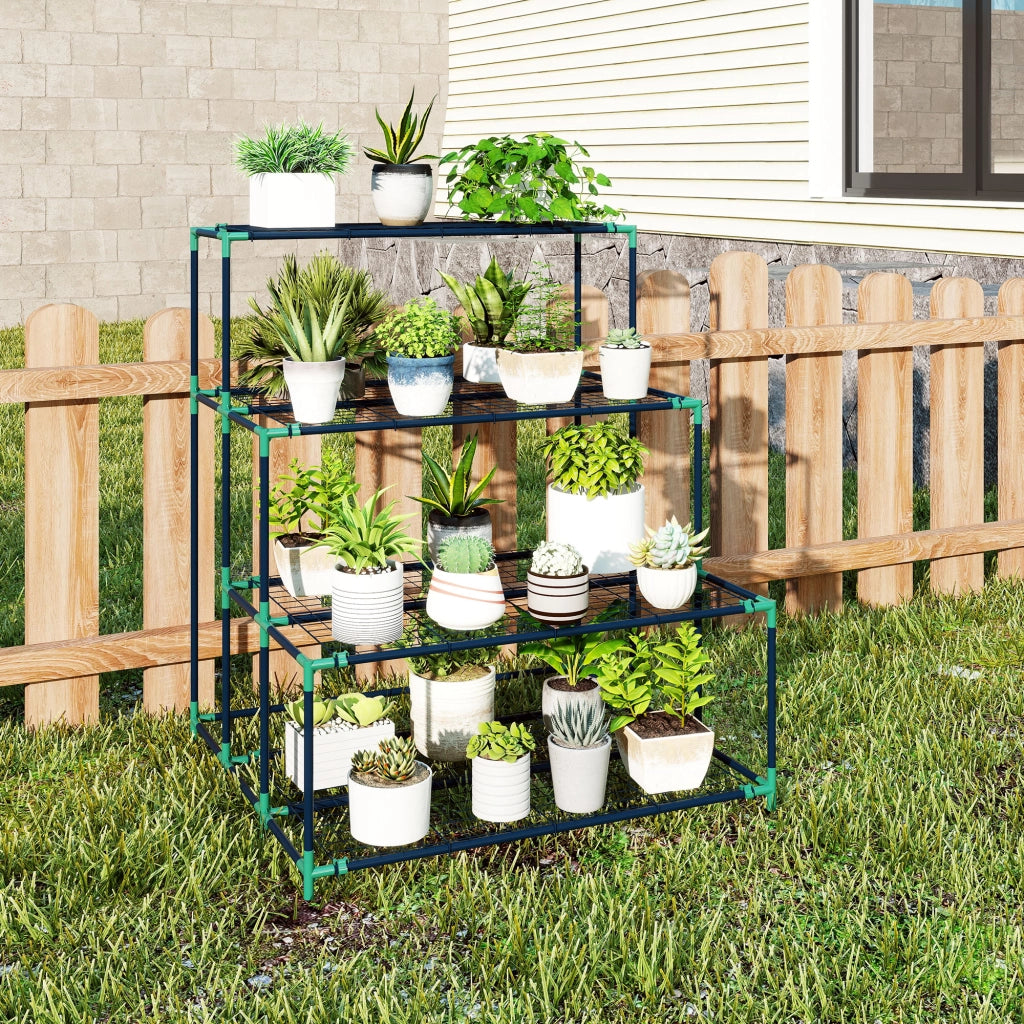 Scaffale Porta Piante a 4 Livelli in Acciaio, 94x84x110 cm, Verde Scuro