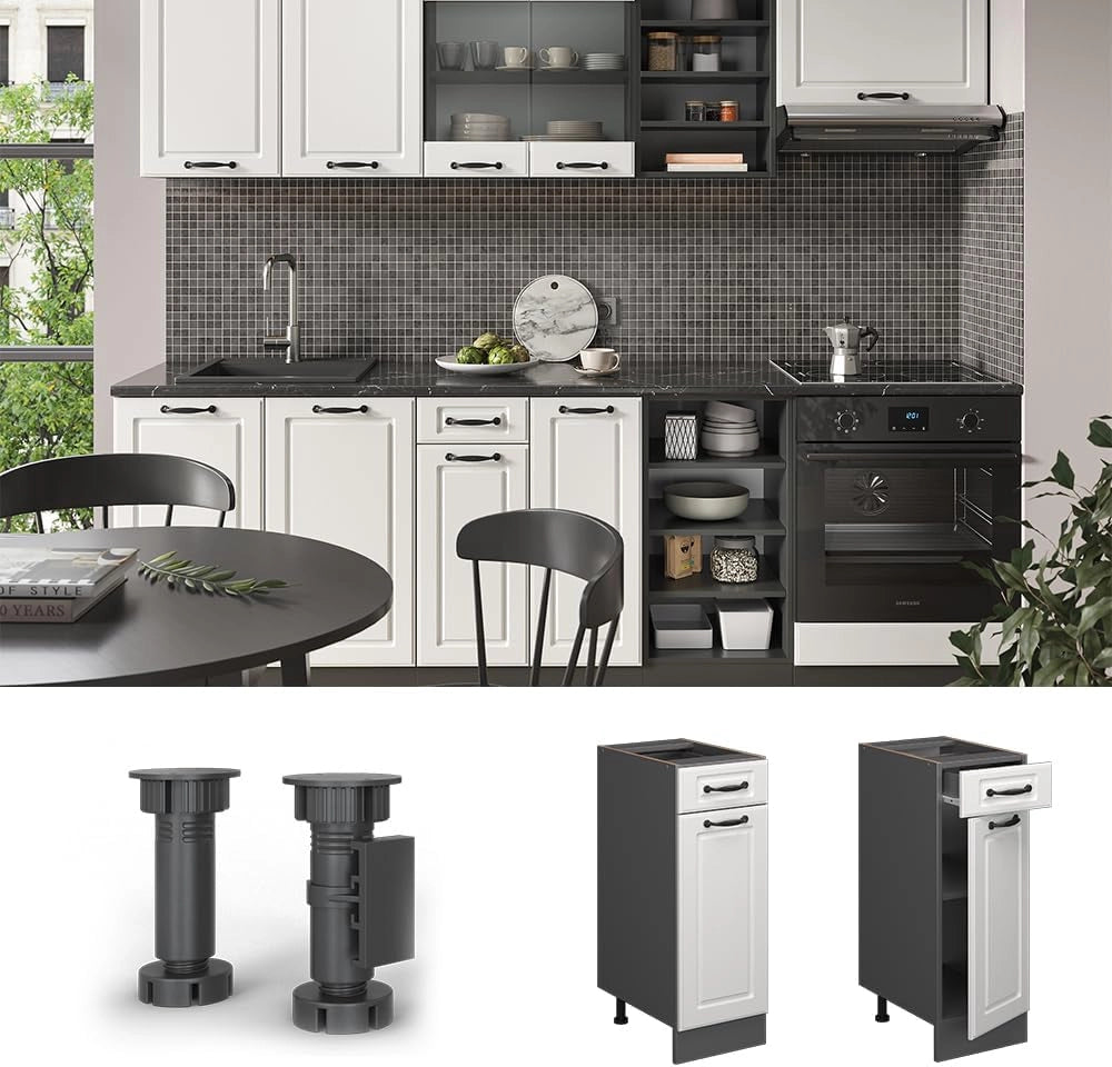 Mobiletto base per cucina R-Line, Bianco casa di campagna, 30 cm senza piano di lavoro, per la libera combinazione all'interno di sistemi cucina modulari
