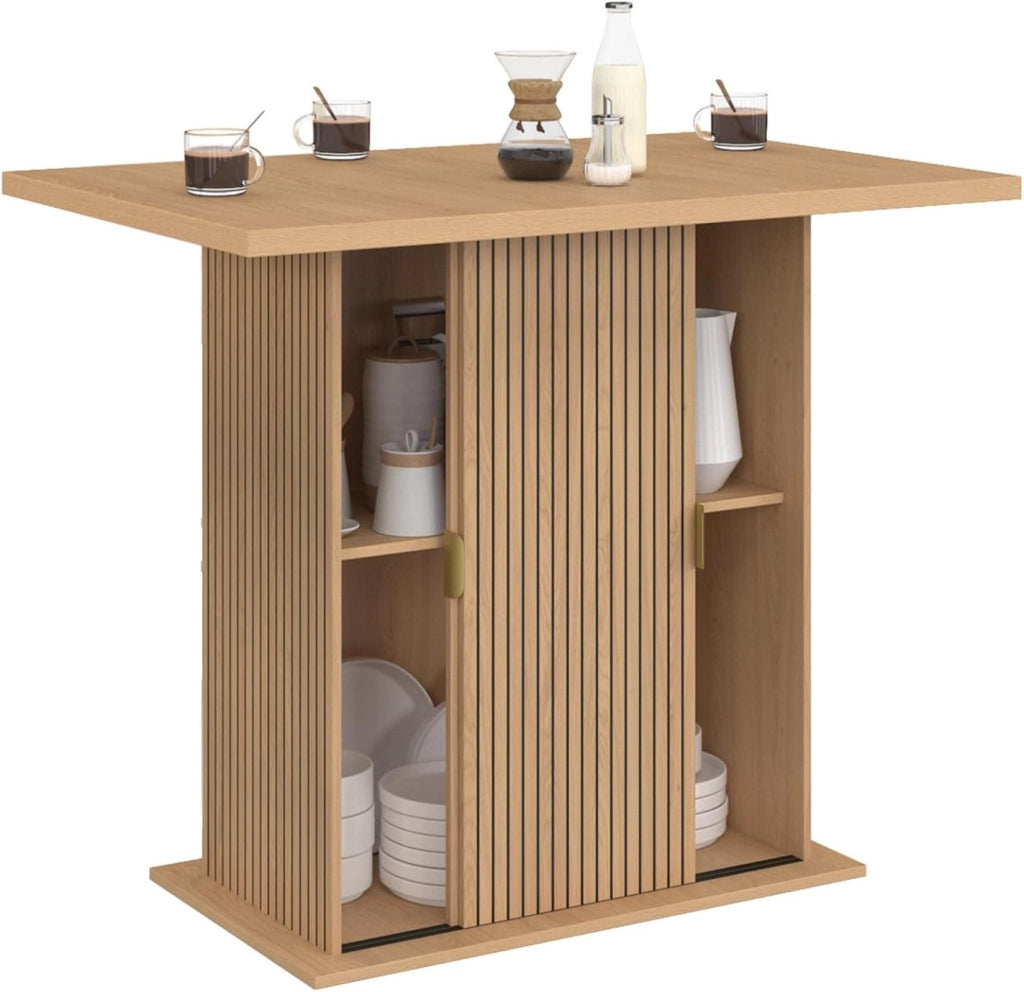 JULIETTE Isola centrale per 4 persone, 110 cm, gamba centrale con contenitore, effetto doghe, doghe in legno