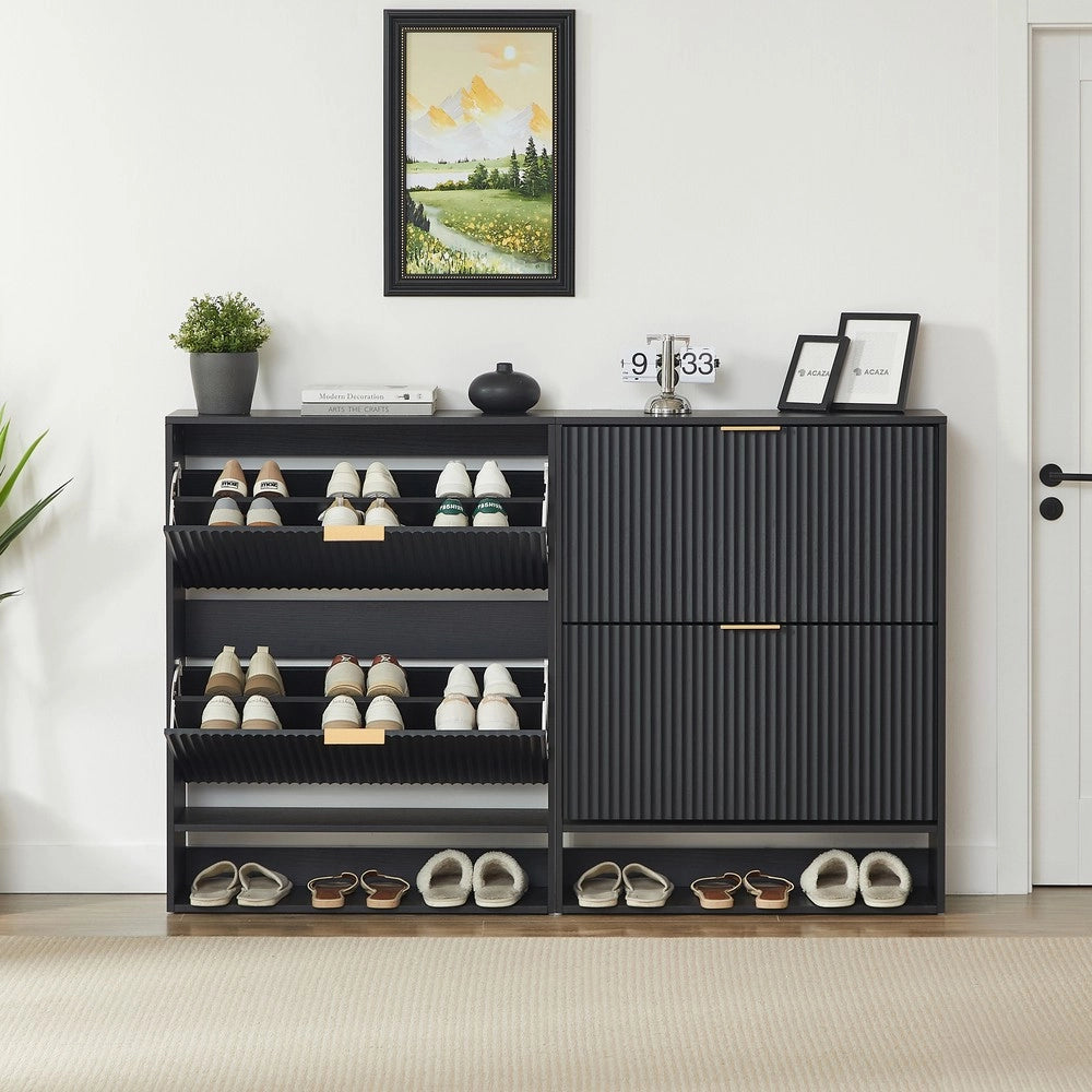 Scarpiera Slim con Anta Ribaltabile ¨C MINIMAL ¨C Nero, 80x24 cm, Salvaspazio per Ingresso