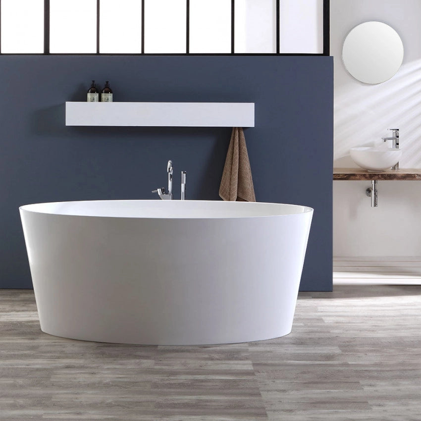 Vasca da bagno moderna freestandig in marmo resina ovoidale bianca 158cm Badok Norena