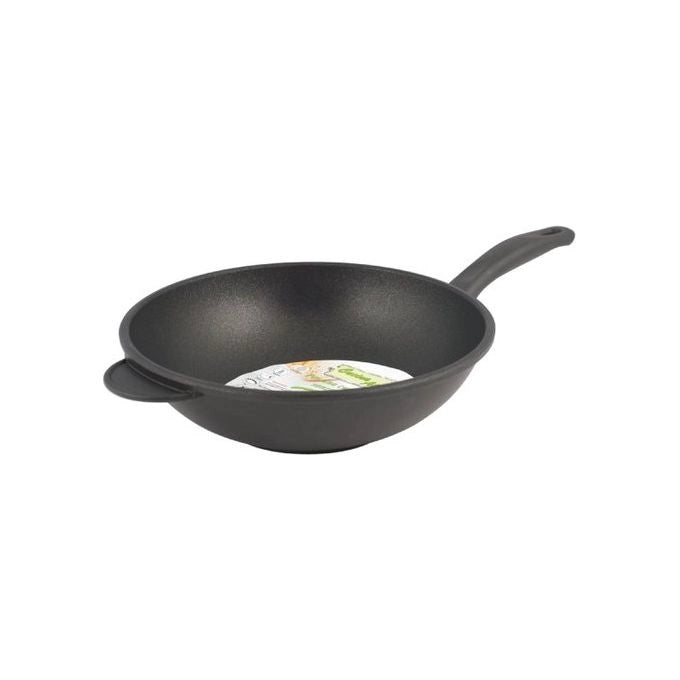 Antik Ars 6651828 Grandchef Wok in alluminio pressofuso con rivestimento antiaderente adatto a tutte le fonti di calore incluso induzione manico in bakelite colore Grigio