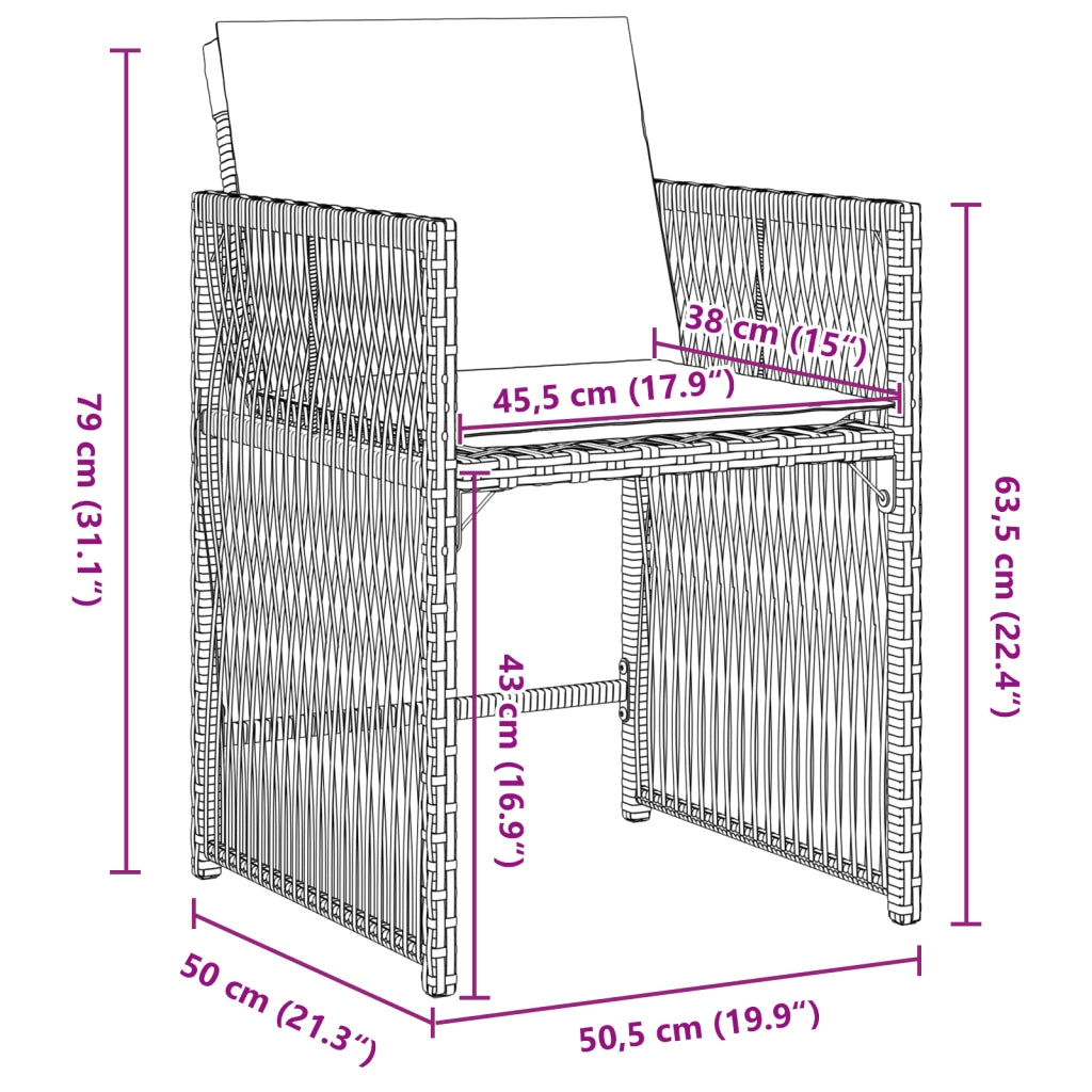 Set da Pranzo per Giardino 5 Pezzi con Cuscini in Rattan Poliestere Grigio