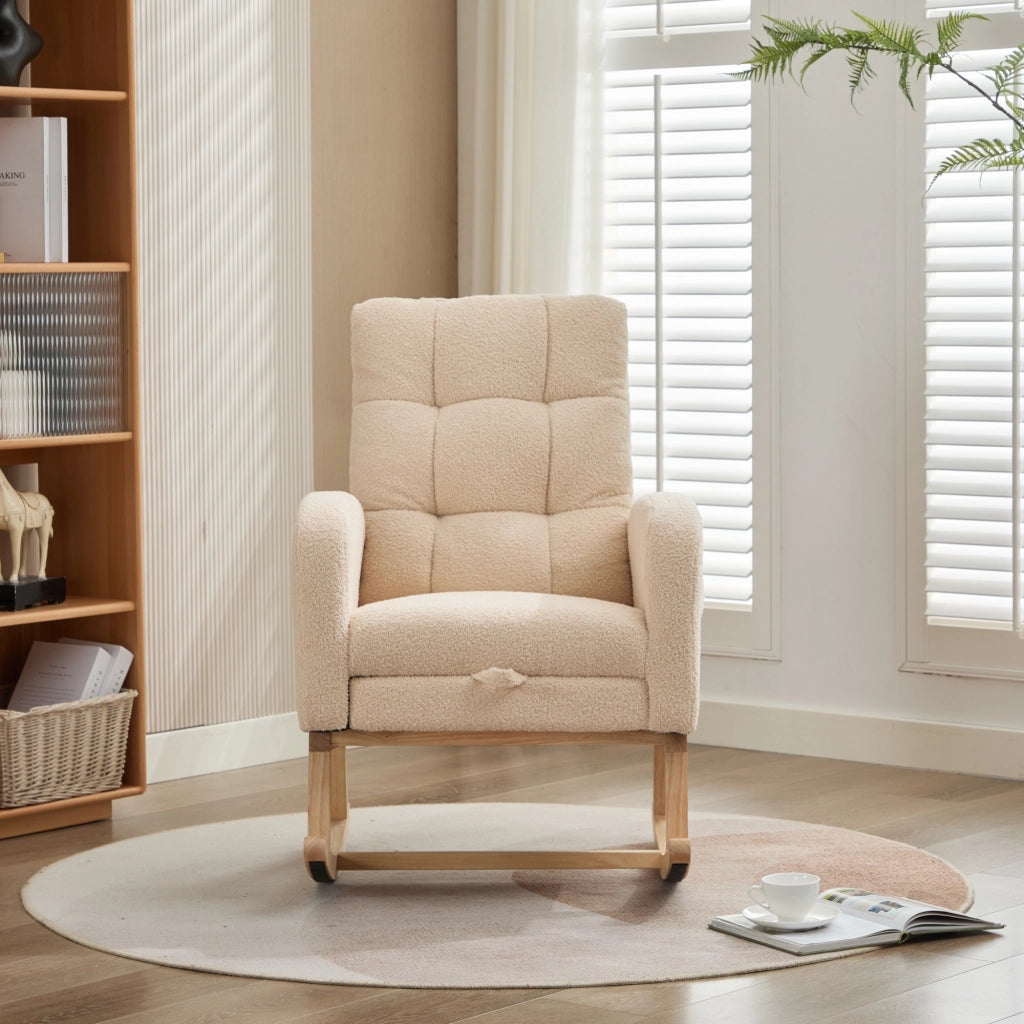 POLTRONA a dondolo 132x50x99 cm Boucle Beige con tasca laterale