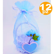Trade Shop - Bomboniere Cestino Azzurro Cuore Sacchetto Organza Confetti Nascita Battesimo -