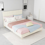 Letto matrimoniale 140 × 200 cm con testiera trapuntata, struttura stabile, senza materasso, in velluto beige