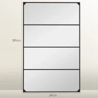Specchio da Parete in Stile Industriale con 4 Ganci, in Vetro Multistrato, Metallo e MDF, 109x2x69 cm, Nero