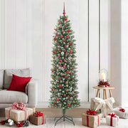 Albero di Natale Artificiale Sottile Verde e Bianco 210 cm
