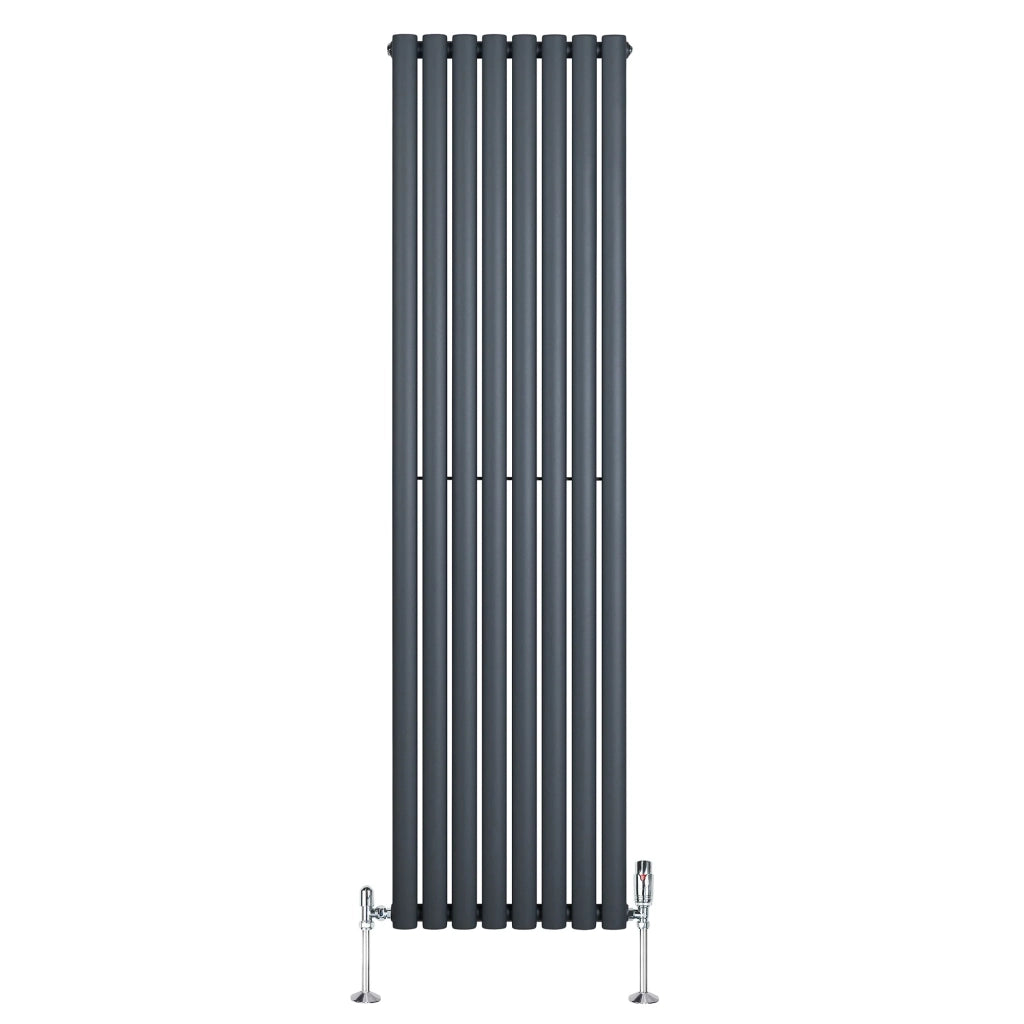 Radiatore Verticale Ovale 1800x480mm Grigio Antracite con Valvole TRV