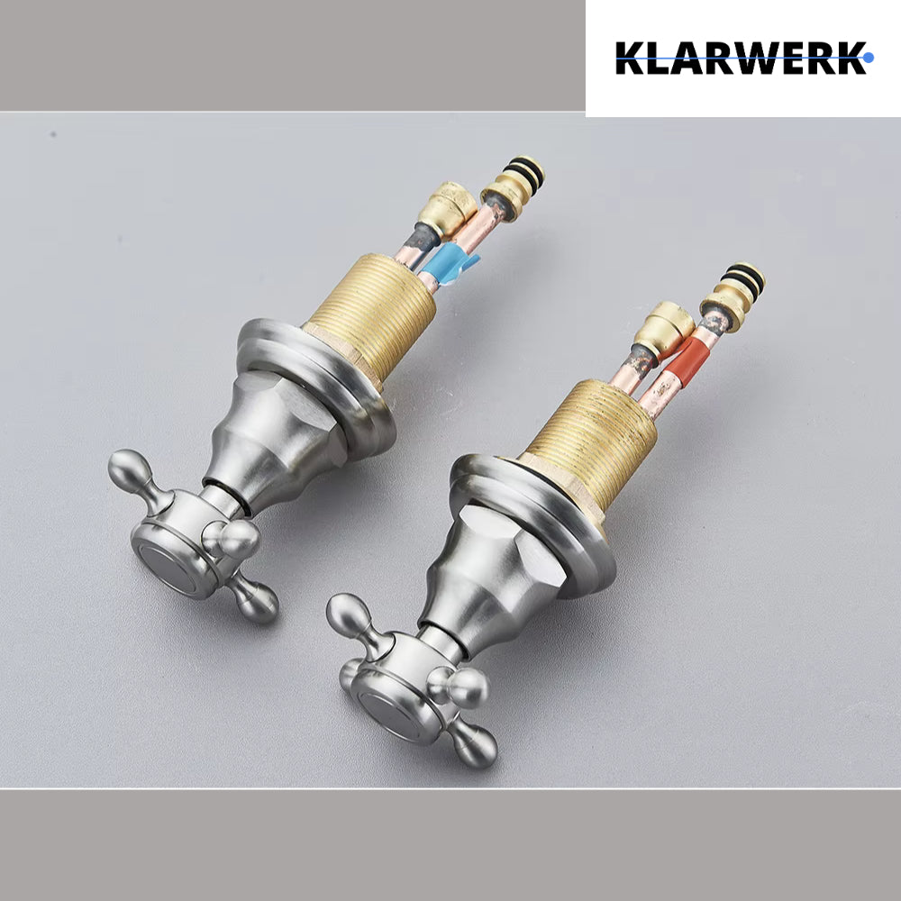 JULIAN | Rubinetto da bagno vintage a 3 fori argento spazzolato | Lavello in acciaio inossidabile retrò premium | Antico miscelatore 2 maniglie