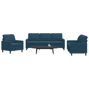 Set di Divani 3 pz con Cuscini Blu in Velluto