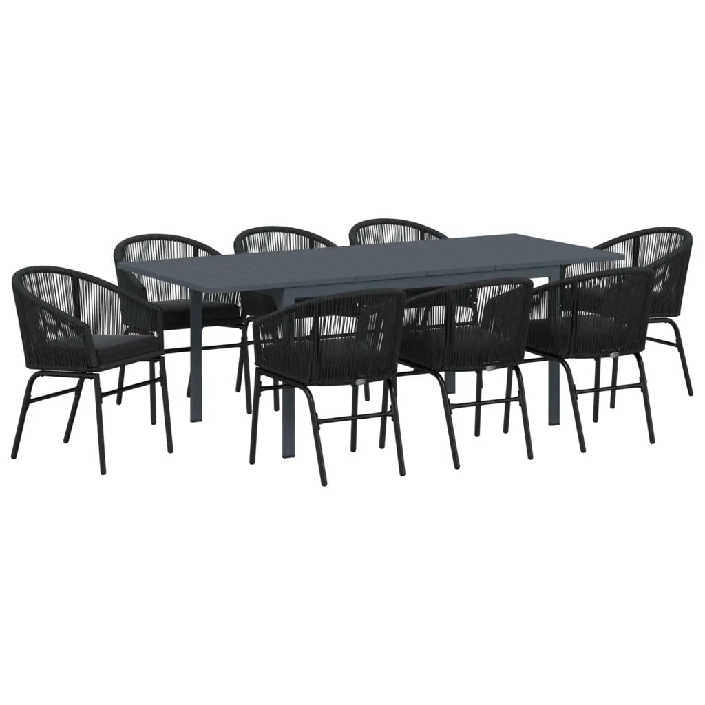 Set da Pranzo per Giardino 9 pcs Nero polyrattan 3378831