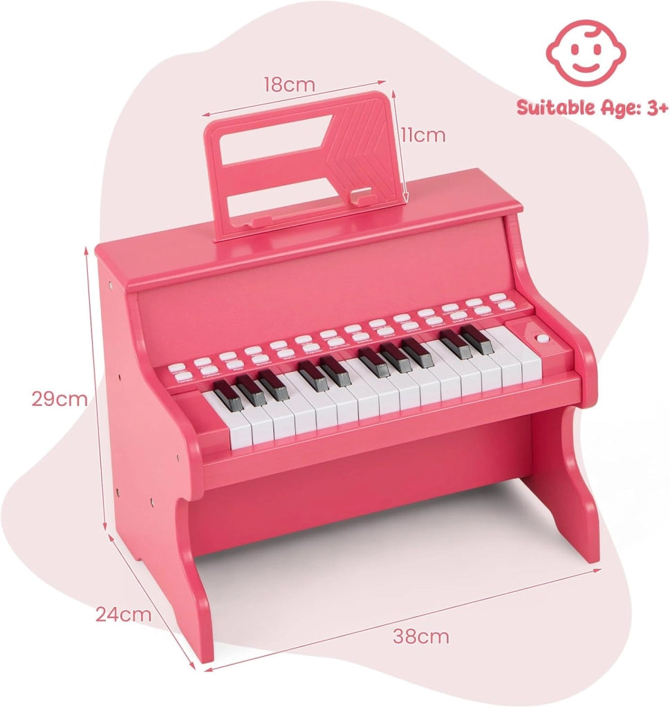 Pianoforte digitale a 25 tasti per bambini, pianoforte in legno con leggio, tasti illuminati, modalità didattica, 6 strumenti, 8 percussioni, tastiera per pianoforte con registrazione e