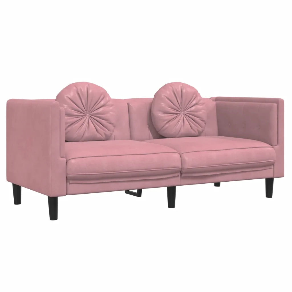 Set di Divani 3 pz con Cuscini Rosa in Velluto