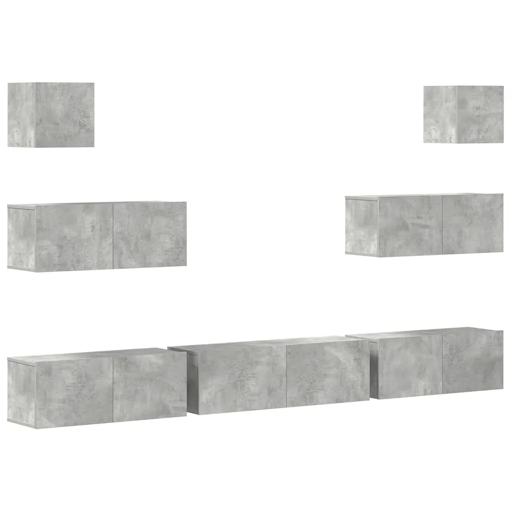 Set di Mobili Porta TV 7 pz Grigio Cemento in Legno Multistrato