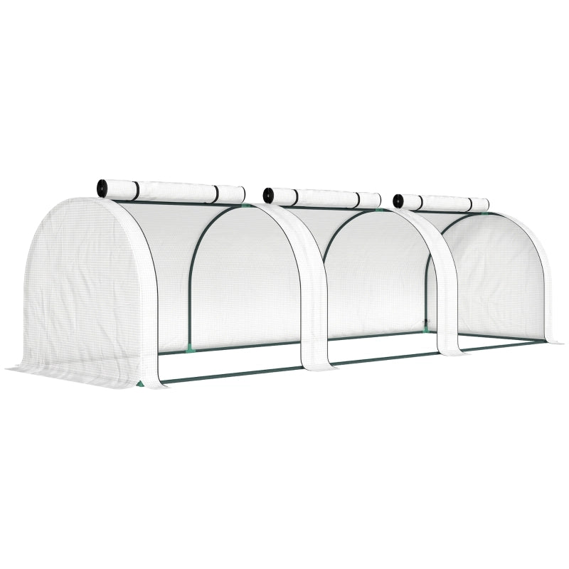 Serra a tunnel, 3 finestre con cerniere, struttura in acciaio, telone robusto, 295 x 100 x 80 cm, bianca