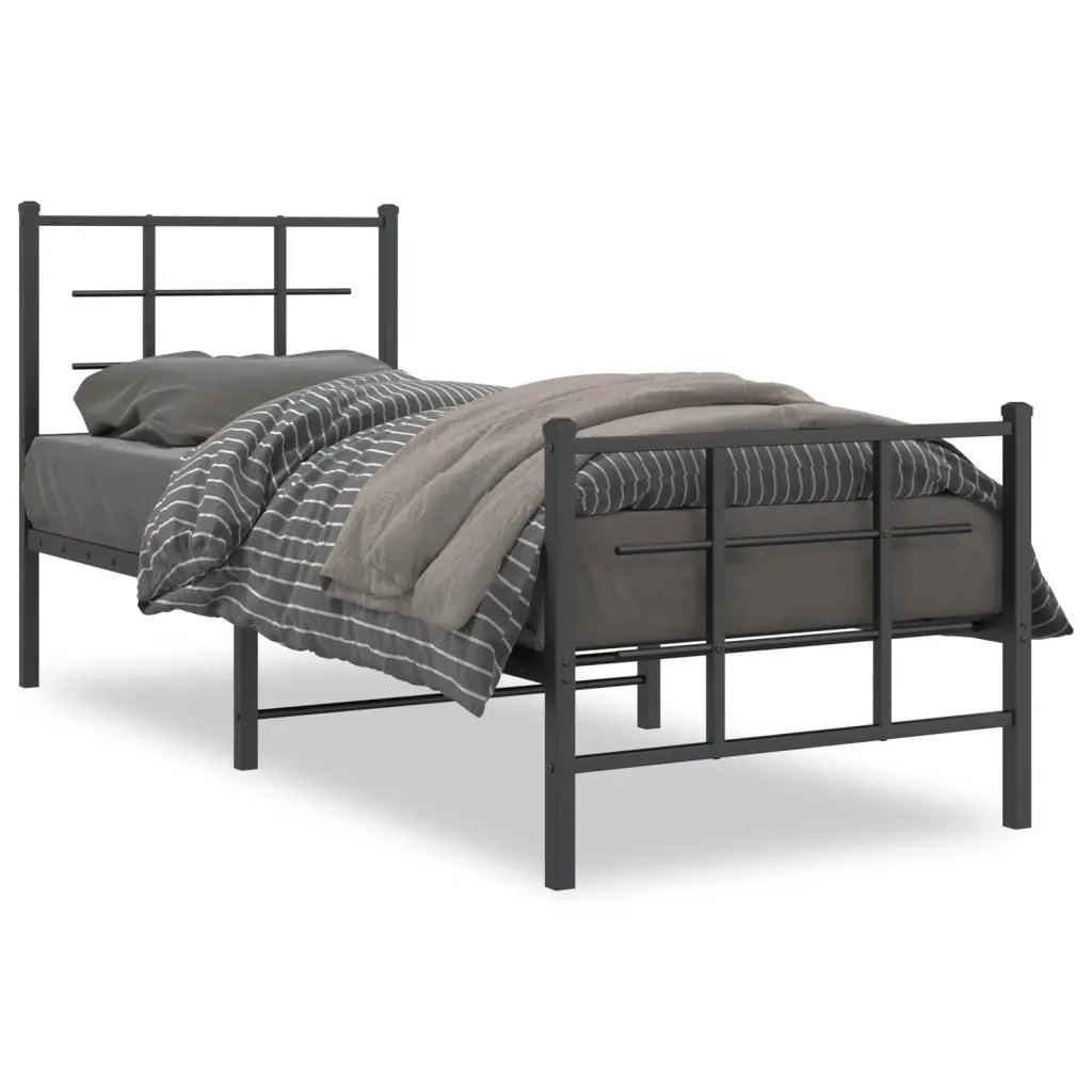 Letto singolo | Letto per adulti | Giroletto con Testiera e Pediera Metallo Nero 75x190 cm