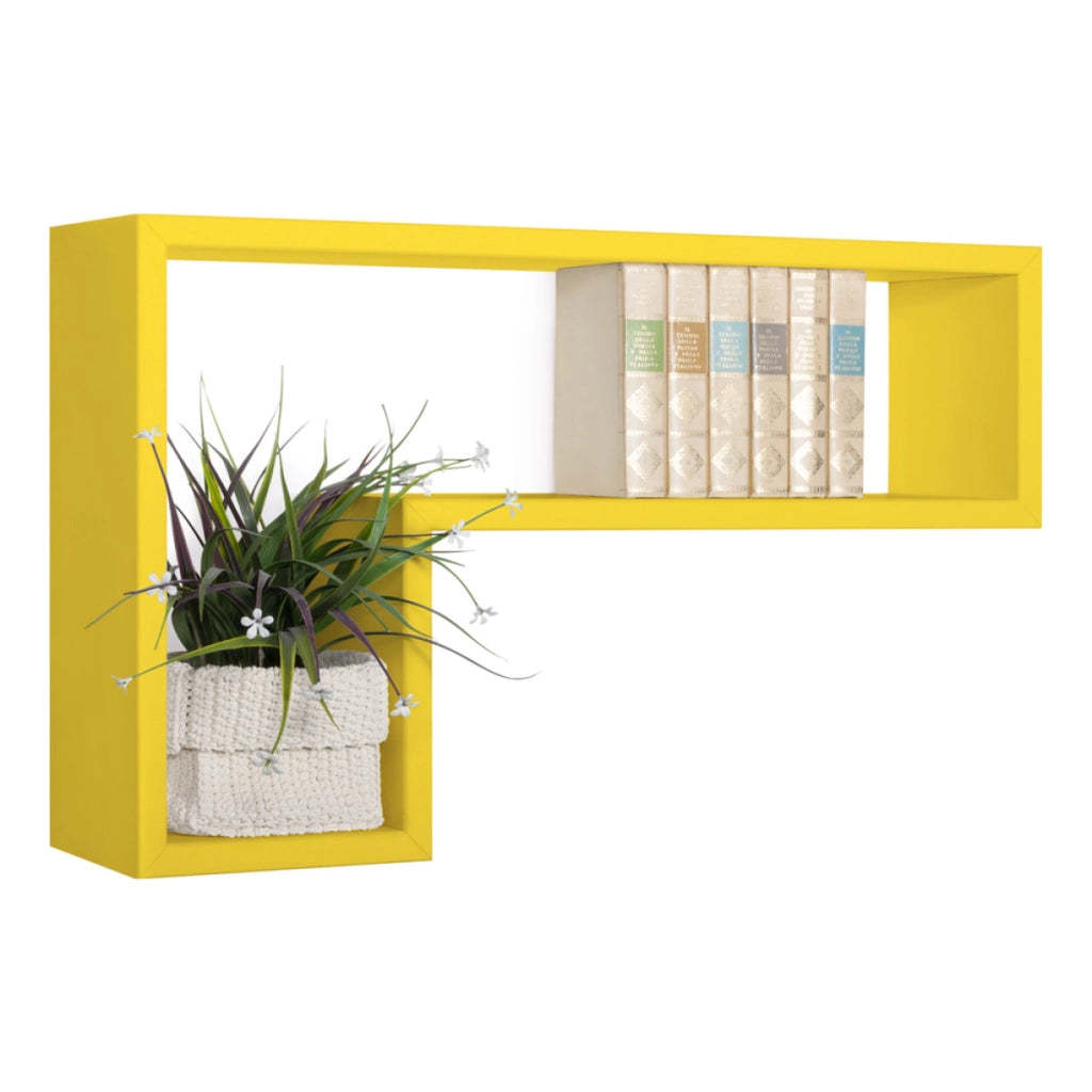Mensola da Muro Modello LETTERA, Pensile Bagno, Mensola da Parete, Scaffale da Parete, 61x37 p15.5 cm. Finitura  GIALLO CANARINO - MADE IN ITALY