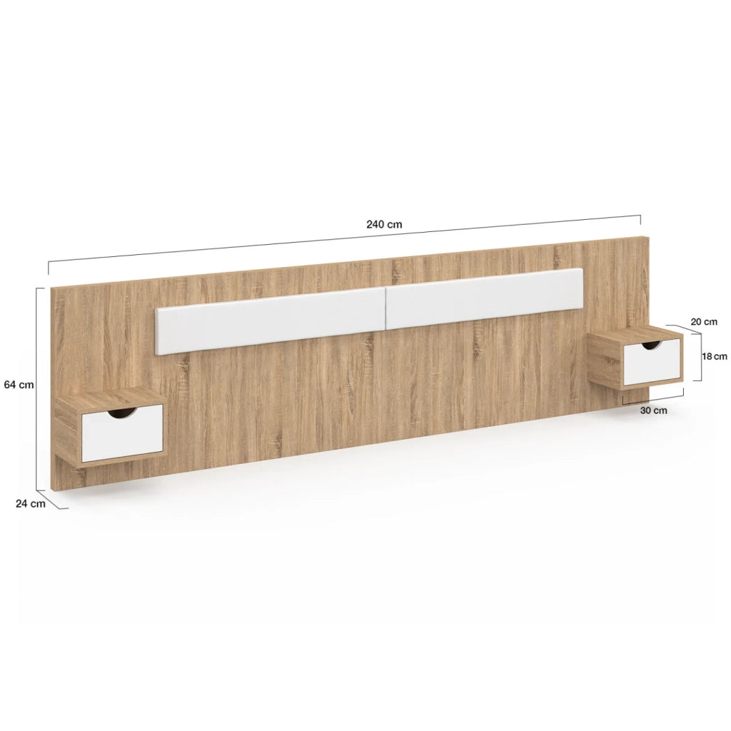 IDMarket - Testata sospesa SANTA con comodini per letti da 140, 160 e 180 cm in legno e bianco