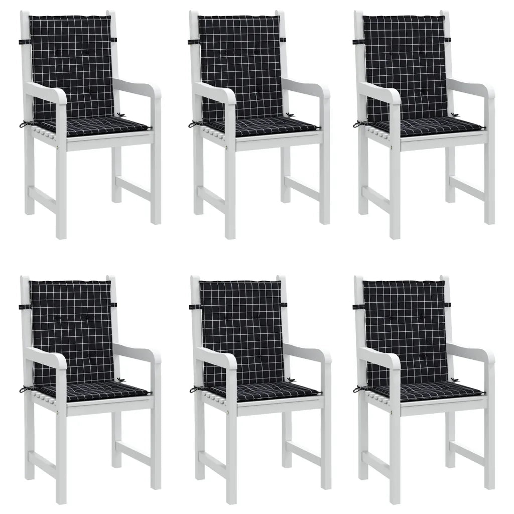 Cuscini Sedia Schienale Basso 6 pz Motivo a Quadri Nero Tessuto 361324