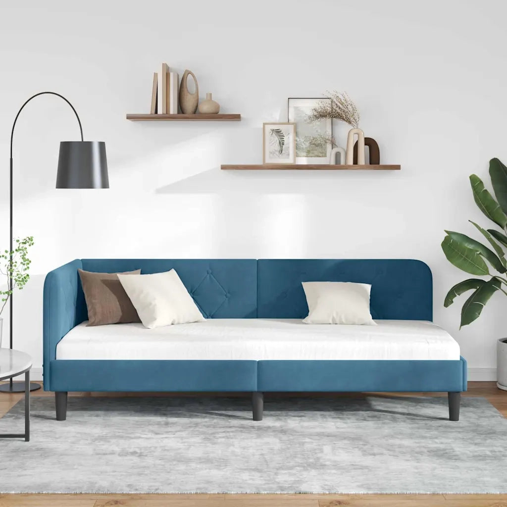 Letto singolo | Letto per adulti | Cornice del letto ad angolo Blu 80 x 200 cm Velluto