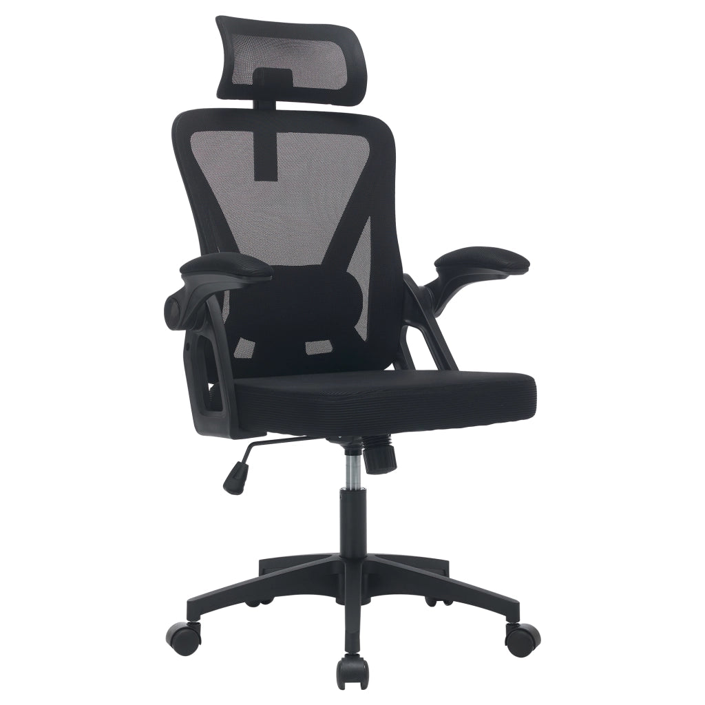 Chaise de bureau ergonomica in rete con supporto lombare regolabile poggiatesta e braccioli pieghevoli nero