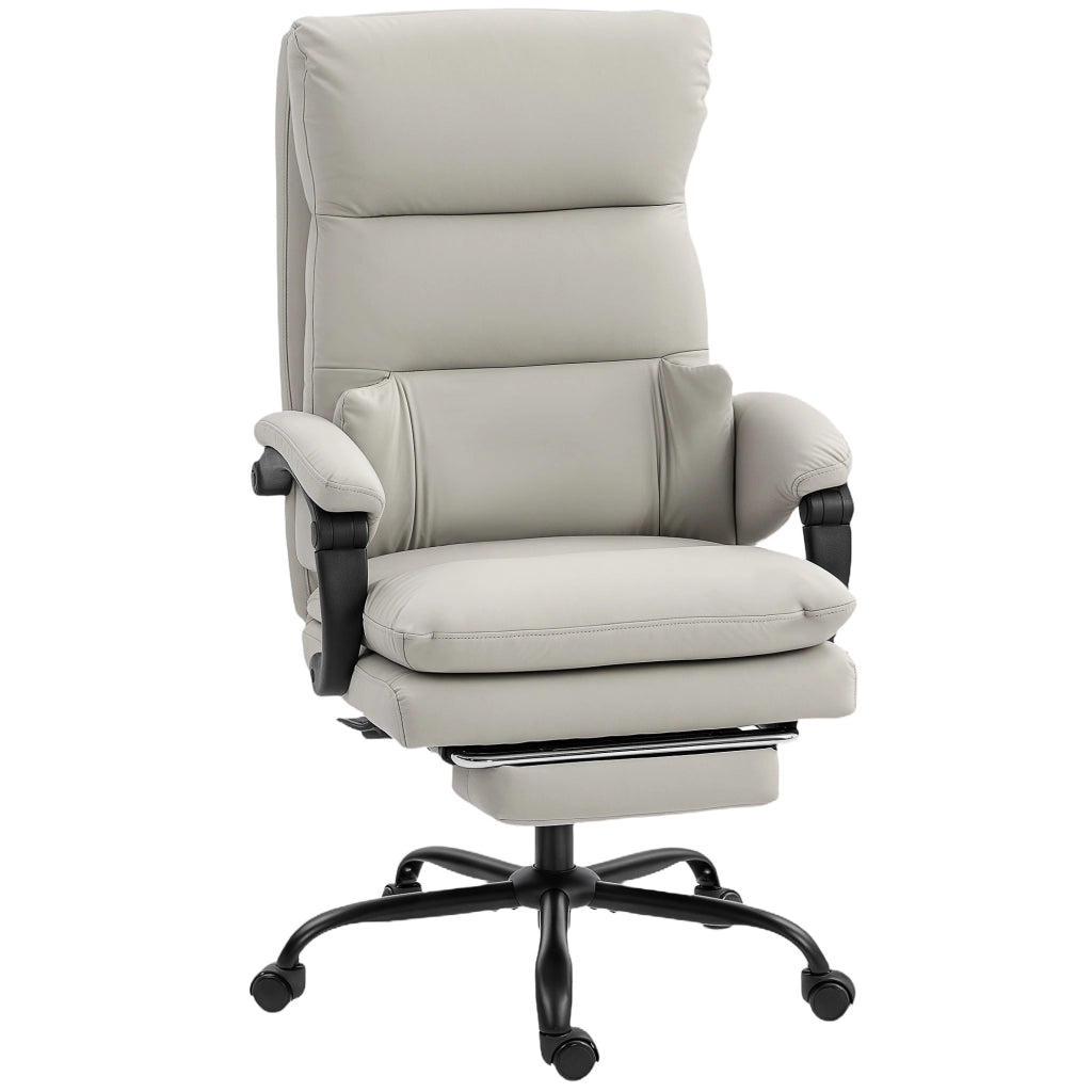 Sedia da ufficio regolabile in altezza con supporto lombare, braccioli e poggiapiedi ¨C zephmum ¨C similpelle grigio chiaro