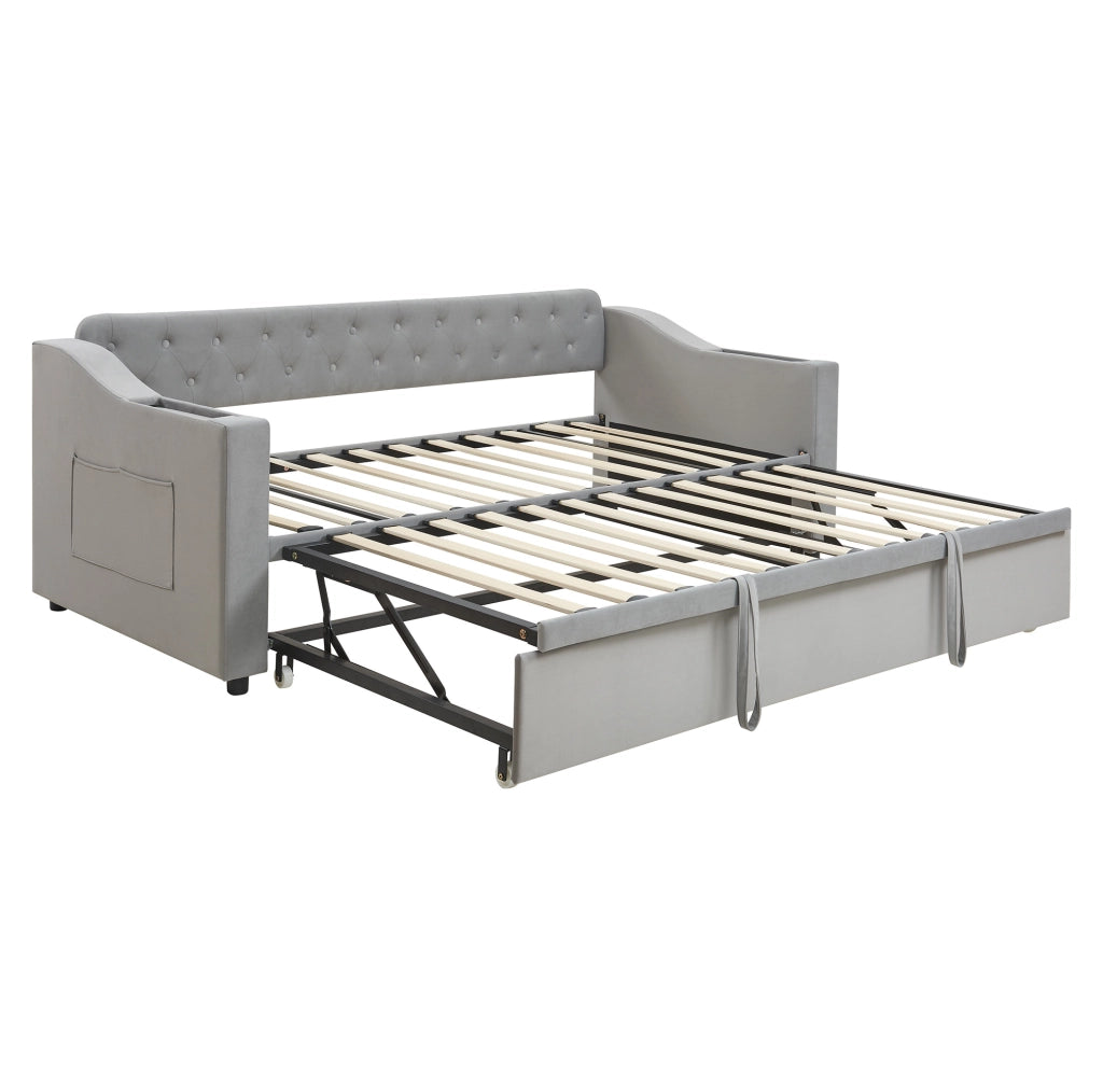 Letto imbottito 90x190 cm convertibile con rete a doghe in velluto