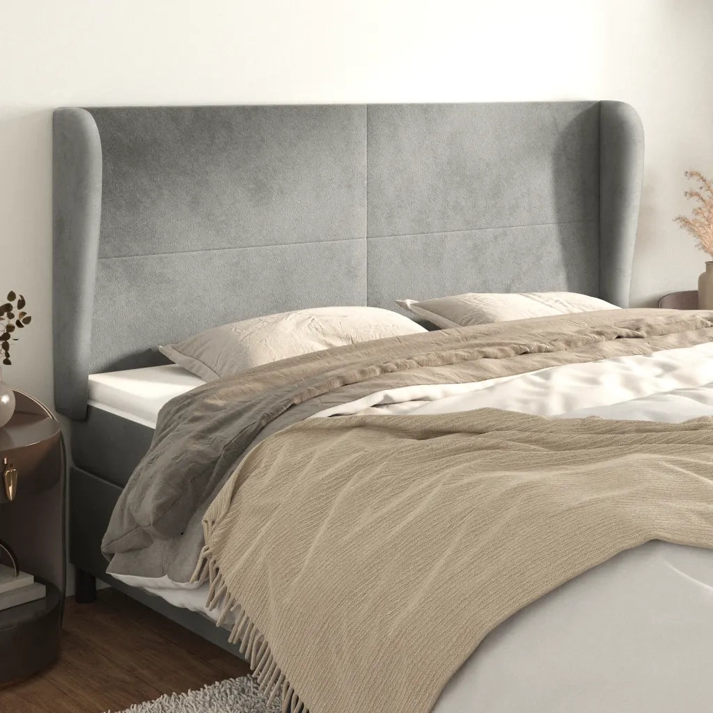 Testiera | Testata ad Orecchio Grigio Chiaro 203x23x118/128 cm in Velluto