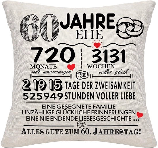 Decorazione per il 60° anniversario del matrimonio, cuscino copri cuscino ricordo del 60° anniversario del matrimonio, regalo per coppia, genitori, donne, uomini, madre, padre, marito, nonna, nonno, zia, zio, amici.