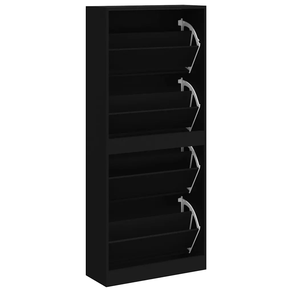 Scarpiera Nera 63x24x147 cm in Legno Multistrato 342544