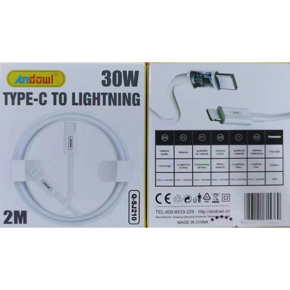 Trade Shop - Cavo Piatto Di Sincronizzare Dati Ricarica Da 2 Metri Da Type-c A Lightning 30 W Q-sj210 -