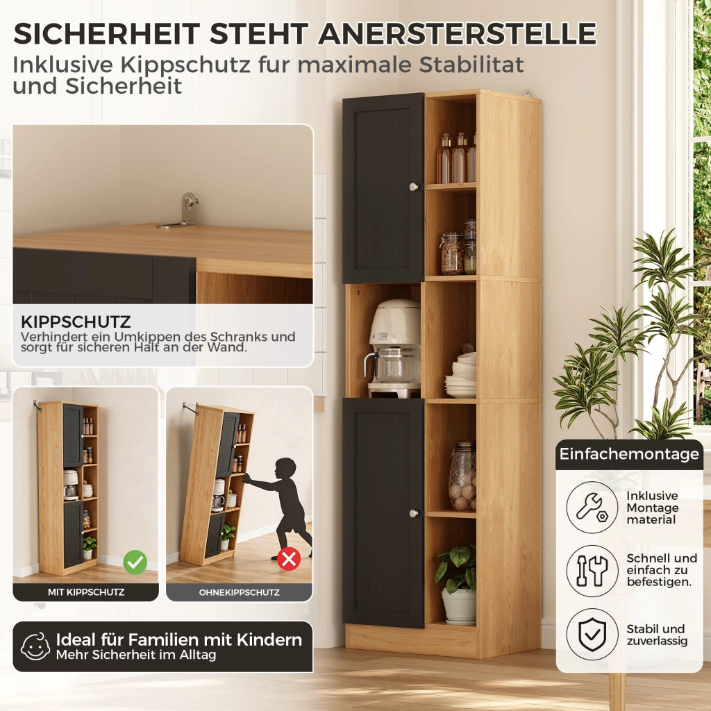 ARMADIO Angolare alto 50x35,5x170 cm MDF Nero e Naturale con 6 ripiani e 2 ante