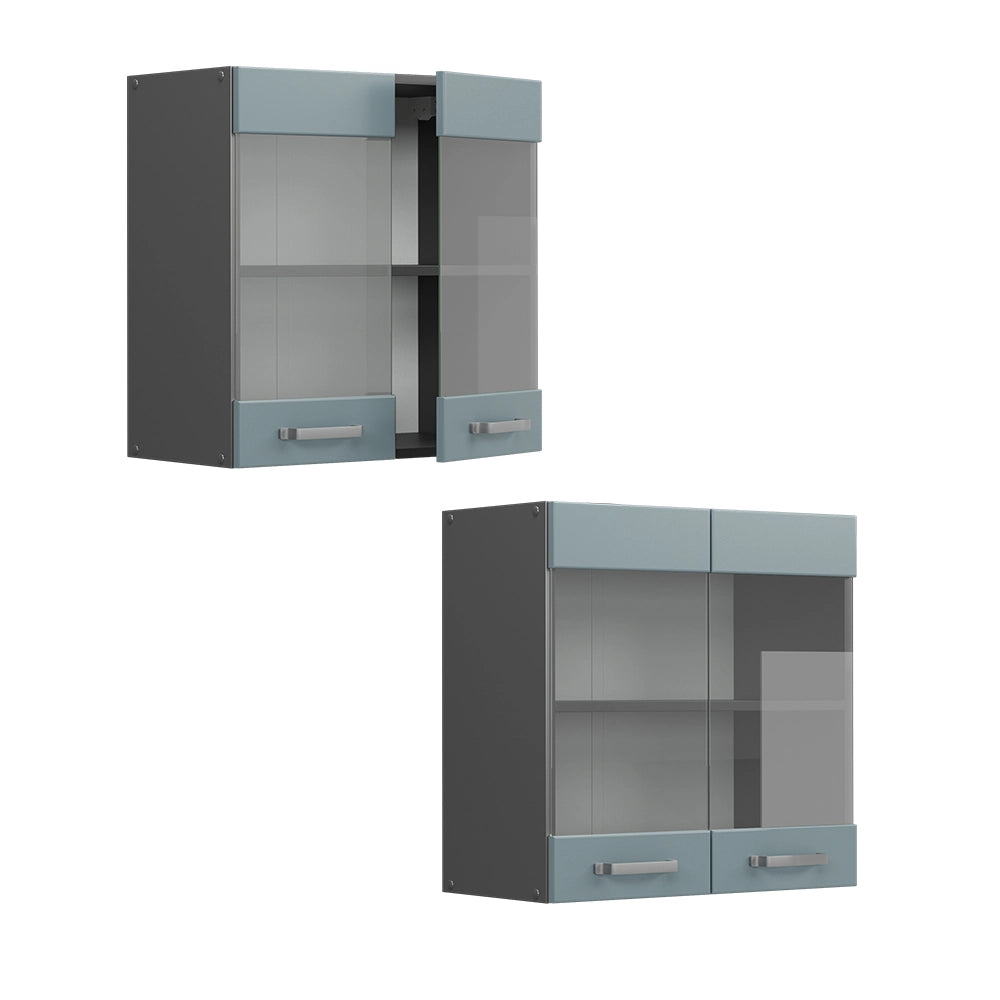 Vicco Mobile da cucina in vetro Grigio-blu 60 cm