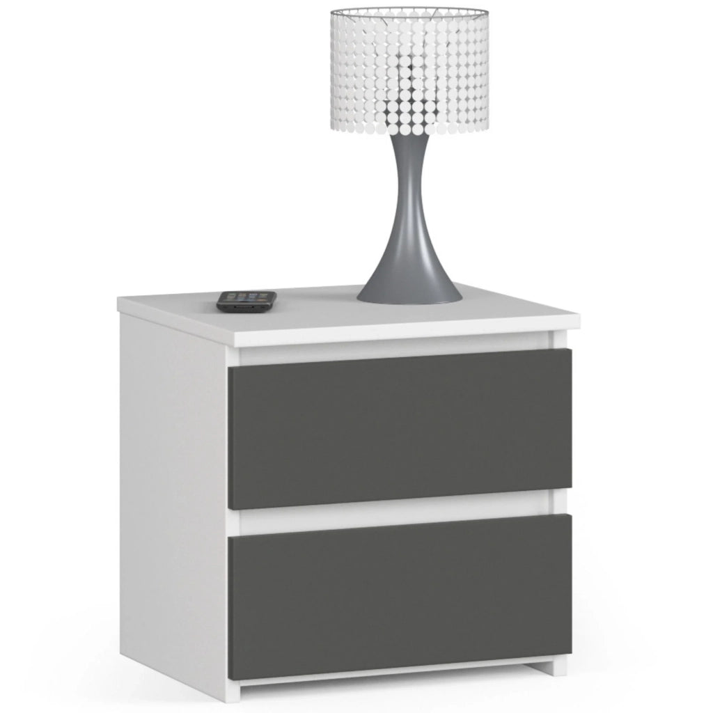 Comodino AKORD CL2 Bianca 40 cm 2 cassetti inserto frontale Grigio Grafite 40x35x40 cm
