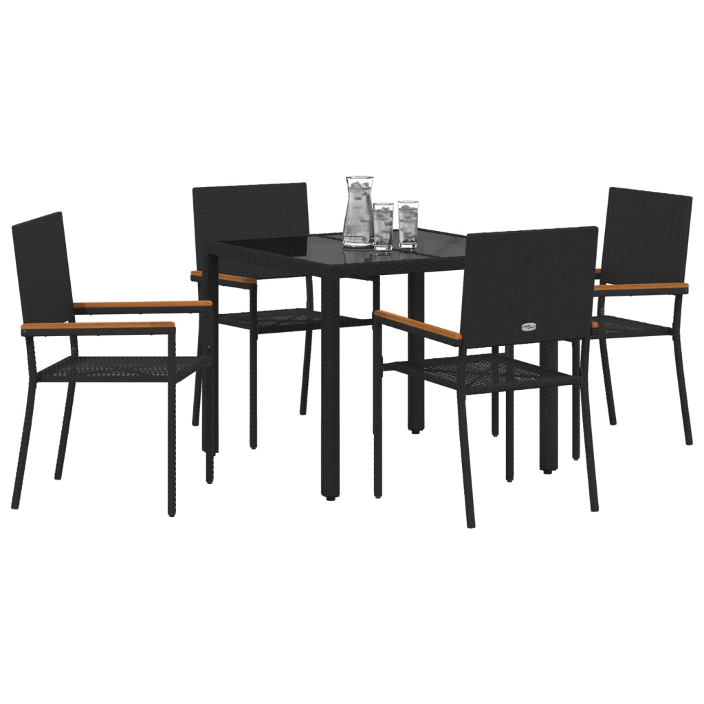 Set da Pranzo da Giardino  a 5 Pezzi Nero Polyrattan