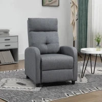 Poltrona Reclinabile 155° max in Tessuto Effetto Lino Grigio con Poggiapiedi, 67x87x98 cm