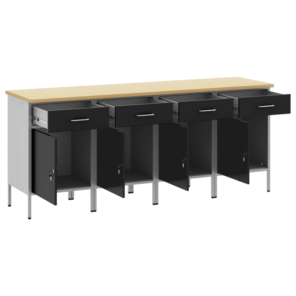 Armadio da lavoro  4 pcs Nero e Grigio in legno ingegnerizzato e acciaio